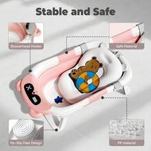 EZIFY Children's Bathtub - A Foldable And Durable Bathtub With Soft Padding, Portable Travel Design, No Sliding Hooks And Detachable, In Gray And Pink, Made Of Durable Glass Material - 粉色 - 查看 2