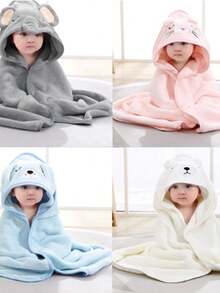 Hooded Bath Towel With Embroidered Animal Design, Baby/Newborn/Children's Bathrobe, Embroidered Ref: YB-006 - 白色 - 查看 8
