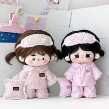 20cm/7.87" Plush Doll Pajama Set, Pink Striped & Polka Dot Loungewear Set With Eye Mask, Top, Pants, Mini Pillow 4pcs Replaceable Outfit, Gift For Women, Holiday/Birthday (Clothes Only, Doll Not Included) - Multicolor - View 3