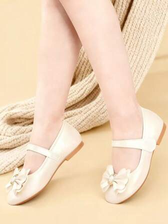Girls' Mary Jane Flat Shoes With Bow Detail – Comfortable Soft-Sole Dress Shoes For Birthday Parties, School Ceremonies, Holiday Gatherings, Christmas Celebrations, Easter Events, Wedding Flower Girl Outfits, And Daily Casual Wear; Versatile Non-Slip Footwear Suitable For Spring & Autumn Occasions