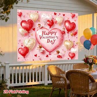 1PC,2D Flat, Romantic Love Valentine's Day Background Banner, Made Of Polyester Fabric, Suitable For Romantic Themed Parties, Couples' Dates, Weddings, Proposals, Birthdays, Anniversaries, Celebration Decorations, Holiday Gatherings, Home/Garden/Indoor/Outdoor Event Decorations, Wall Decorations, Photography Background Fabrics, Valentine's Day Decorations, Valentine's Day Gifts, Confession Decoration Background Fabrics