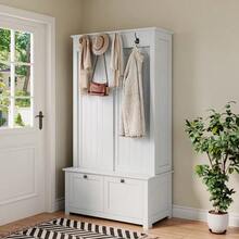 Modern And Minimalist Wardrobes And Closets, Combining A Shoe Cabinet And A Wardrobe, A Multifunctional Storage System With Hooks - White - View 3