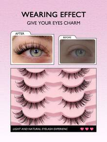 5 Pairs Asiteo Wet Cartoon False Eyelashes, Spiky Anime False Eyelashes, "Kpop" Cosplay False Eyelash Strips, Doll Eyes Spiky Wet Natural Thin False Eyelashes - Black - View 4