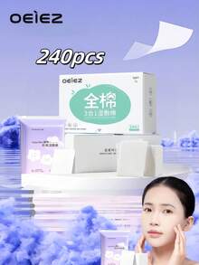OEIEZ 240pcs Extra Large Low Allergy Makeup Remover Pads - Elastic, Non-Shedding, Suitable For Toner, Makeup Removal And Cleansing - Daily Makeup, Beauty And Personal Care - Multicolor - View 1