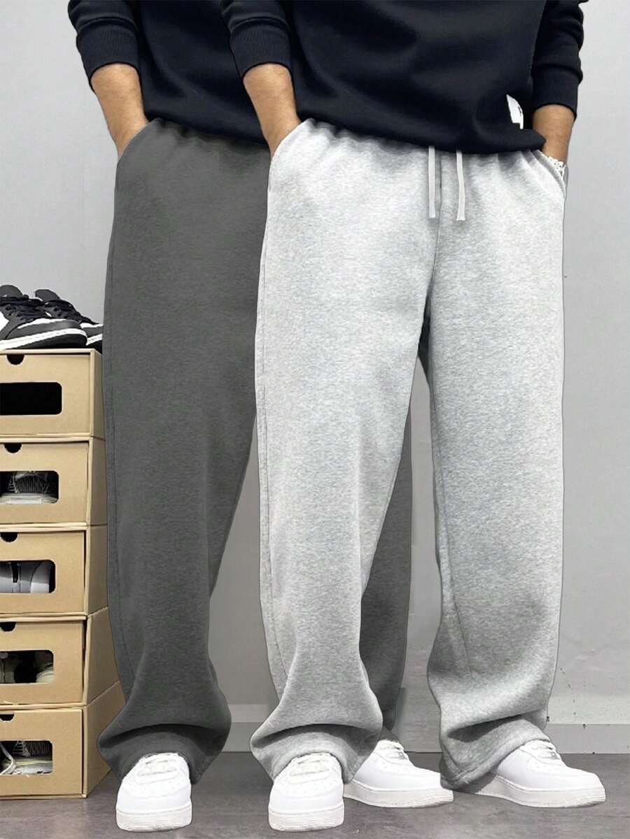 Men's Loose Casual Sports Pants, With Solid Color Wide Leg Design, Drawstring Waist And Large Pockets, Suitable For Daily Walking, Work, Travel And Other Occasions