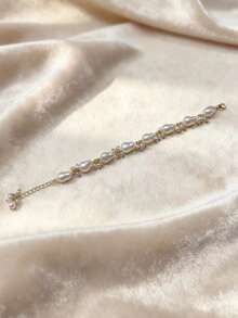 1pc Fashionable & Elegant Layered Asymmetrical Pearl Bracelet, Luxury Unique Design Gift