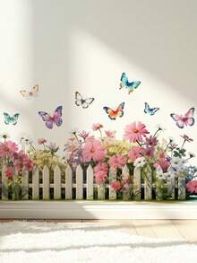 1pc Rose Vine Trellis Floral Wall Sticker, Romantic Garden Theme Red & Pink Rose Wall Decal, Butterfly Floral Pattern Self-Adhesive Wall Sticker, Suitable For Bedroom, Living Room, Hallway, Cabinet, Home Office, Classroom, Nursery, Greenhouse Decor - Multicolor - View 4