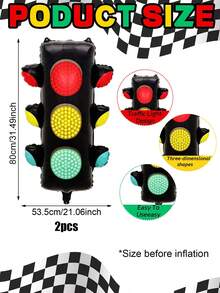 1/2pcs Traffic Light Balloons, Red & Green Light Shaped, Suitable For Theme Party Decoration, Racing Birthday Decoration, Traffic Theme, City Landscape Props, Racing Birthday Party Decoration, Car Party Supplies - Multicolor - View 2