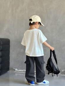 1pc Young BoyAll-Match Solid Color Comfortable Simple Versatile Cargo Pants - Grey - View 2