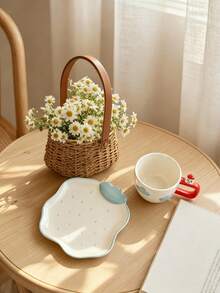 1 Set kreative handgeformte Relief-Keramiktasse & Untertasse mit Wolkenmotiv, handbemalt - Weiss - Übersicht 6