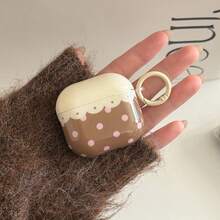 Korean Style Cake Pink Brown Polka Dot Earphone Case + Hanging Ring Compatible With Apple Pro 3/Pro 2/Pro/ 4/3/2 Case, Fashionable Women Earphone Case, Minimalist Earphone Case - 彩色 - 查看 6