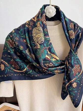 Fashionable Retro Floral Print 90cm Square Scarf