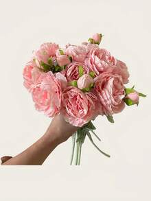 Artificial Peonies 6pcs Ranunculus Silk Flowers 18Heads Pink Flowers Combo Champagne Fake Flowers Floral Arrangements Wedding Decorations For Home Kitchen