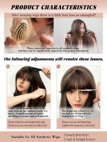 NAMM 1 PC Dark Brown Wolf Mullet Wig For Women,20 Inch Medium-Length Straight Wig With Bangs, Synthetic Fluffy Natural Realistic Full Machine Wigs Perfect For Daily Styling, Lolita Fashion, And Kawaii Cosplay Characters - Black - View 9