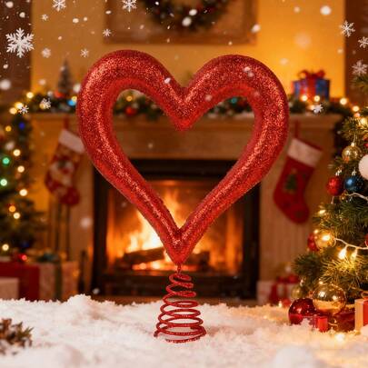 Christmas Heart-Shaped Tree Topper, Creative Metal Tree Cap For Home, Office, And Party Decorations, Suitable For Christmas And Valentine's Day