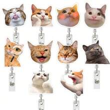 1pc Acrylic Cat Emoticon Retractable Rotating Badge Reel, Doctor/Nurse ID Badge Holder Key Chain,School Supplies,Back To School - Multicolor - View 2
