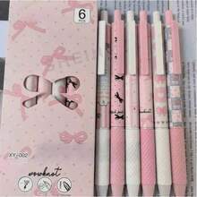 1/6pcs Pink Bow Gel Pens, 0.5mm Fine Tip, Smooth Writing, Suitable For Office, School, Teens, Adults, Families, Exams, Holidays, Stationery Gifts, Classroom Supplies, Valentine's Day Gifts, Ballpoint Pens, Fountain Pens, Stationery, Bows, Back To School - Pink - View 4