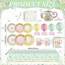 D174 Pcs Tea Party Decorations And Plies For 12 Guests Floral Disposable 7" And 9" Paper Plates Paper Cups Napkins Tablecloths Balloons For Floral Birthday Party Wedding Baby Shower - Nhiều màu - Xem 3