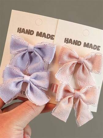 2个手工法式极简蝴蝶结发夹，甜美3D发饰