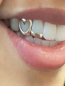 1 Set Hollow Heart Bar Zirconia & Vertical Bar Zirconia Shiny Fashion Hip Hop Tooth Jewelry, Stylish For Party, Christmas, Valentine's Day Gift, Unisex - Multicolor - View 3