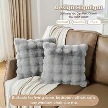 Grey Print Faux Fur Fluffy Pillowcases,Pl 11ush Shaggy Soft Pillow Cover, Fuzzy Decorative Cushion Pillow Cases, Furry Pillow Shams For Bed Sofa Bedroom,Set Of 2-20x26 Inch,26inchx20inch(Packof2),Grey - 灰色 - 查看 6
