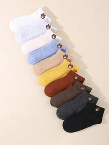 10pairs Kids Cute Cartoon Bear Colorful Elastic Cuff Ankle Socks - Multicolor - View 4