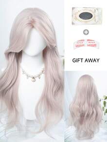 alicegarden 1顶合成耐热假发，黑棕色卷发带刘海，长24英尺，纤维材质，适合日常佩戴，仿真度高。 - 淺粉色 - 查看 11