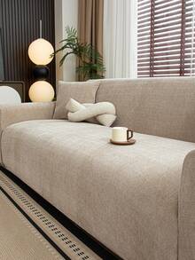 1pc Romantic Wedding Season Beige 3D Sofa Cover, Chenille Material Multifunctional Full Coverage Sofa Protector, Holiday Decor Stretch One-Piece Sofa Slipcover, Fits 1/2/3/4 Seater Sofa - Beige - View 10