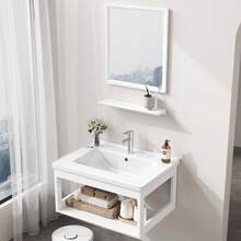 Muebles Lavamanos Cerámica Modernos 60*40cm Con Espejo Blanco - Blanco - Ver 3