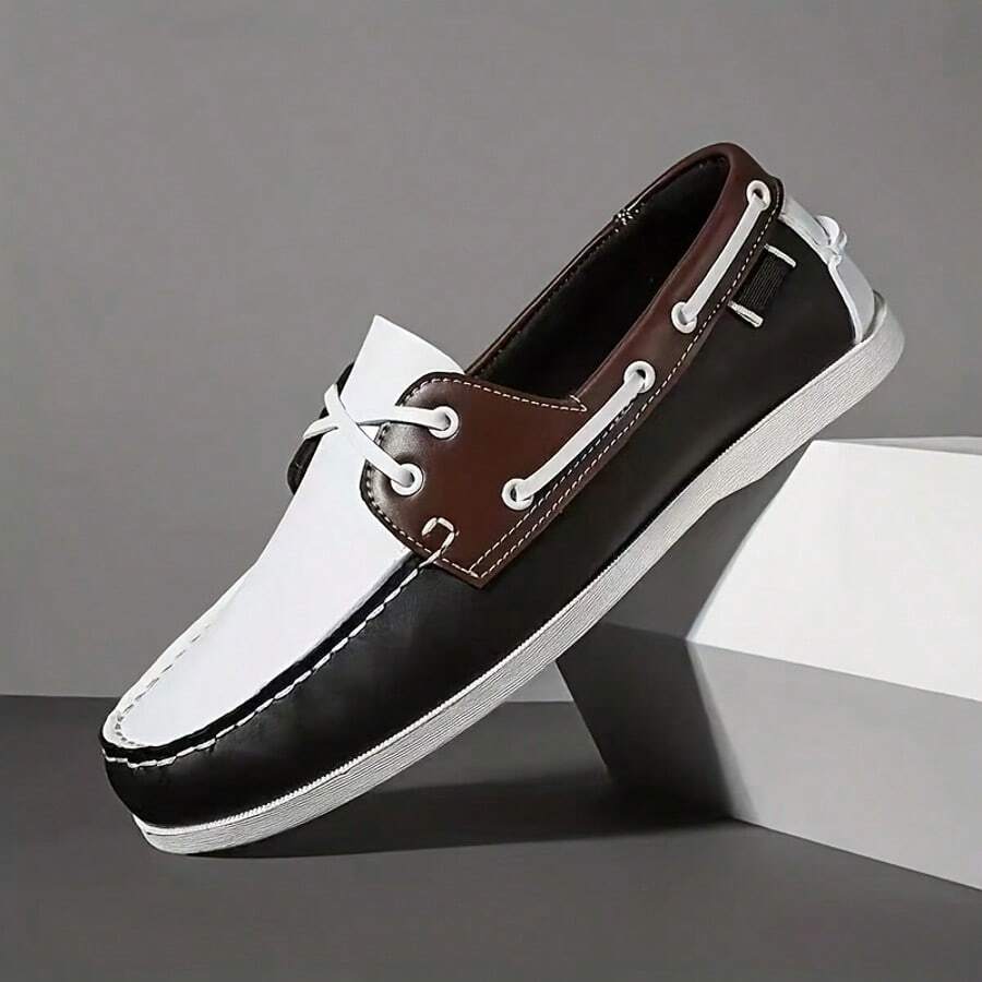 Women'S Classic Solid Color Loafers, Lightweight Lace-Up Low Top Sneakers, With PVC Sole And Polyurethane Upper/Inner/Insole, For All-Season Casual Fashion Shoes - Đen và trắng - Xem 1