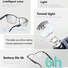 全新AI语音控制智能眼镜，语音助手耳机，视频/音频翻译功能，支持144种语言，男女通用无线通话及摄影眼镜，800万像素超广角摄像头，户外运动摄影眼镜，6小时续航