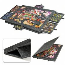LOVEWE Foldable 6-Drawer Felt Puzzle Board (1000-Piece Max), Jigsaw Organizer - Thanksgiving Hobby Essential - Xám - Xem 1