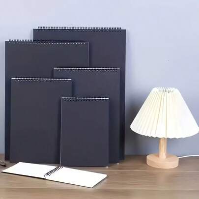 4 st. PUKAMAM kraftiga svarta premium skissblock - syrafritt akvarellpapper, spiralbundet, 30 ark per bok (totalt 120 sidor), lämplig för målning, skissning, blyerts, träkol, pastell - perfekt för konstnärer, studenter och hobbyister