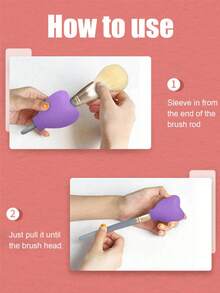 3 Pcs/Set Of Heart-Shaped Silicone Makeup Brush Protective Cover, Dustproof Storage And Protective Cover, Makeup Brush Protective Cover, Makeup Brush Dust Cover, Suitable For Travel, Vacation, Makeup Table, Dormitory, Very Suitable For Women And Gifts For Friends - Multicolor - View 6