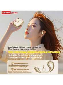 Lenovo TA320 Bluetooth Headphones: Noise Canceling, Sports & Running, Long Battery Life, High Sound Quality, Open-Type Wireless Bluetooth Headphones - Moon Rock White - View 3