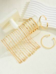 20pcs Fashionable, Minimalist, Elegant, Delicate, Retro Design Sense, Cute Geometric, Heart, Lock Chain, Round Bead, Sunface, Embossed Texture, Braided Face, Box Chain, Metal Style Bracelet Set, Suitable For Holiday, Party, Date, Gift, Daily Wear - Yellow Gold - View 4