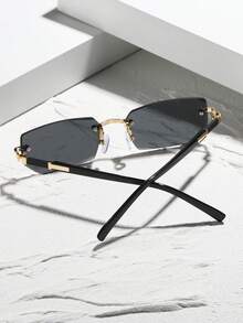 1副男士塑料金属小无框多色复古太阳镜，基础款时尚眼镜，适合户外旅行度假、派对装饰、热带海滩度假、日常休闲、节日礼物、外出装扮，适合所有脸型，时尚配饰 - 灰色 - 查看 3