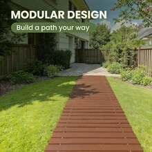 PIYPIY 6FT/8FT/10FT Wooden Garden Pathway, Outdoor Roll Out Decorative Garden Walkway, Weather-Resistant Non-Slip Hardwood Pathway For Garden, Backyard, Beach, Wedding Party Pathways(Dark Brown) - 棕色 - 查看 4