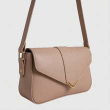Women's Shoulder Bag With Gold Details. Envelope Bag With Magnetic Closure. - Nude - View 1