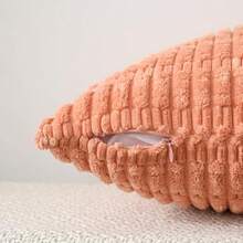 Volcanics Pack Of 2 Corduroy Decorative-Throw-Pillow-Covers-18x18, Soft Striped Square Cushion Cases, Modern Farmhouse Boho Home Decor, Coral,18inchx18inch(Packof2),Coral - Coral - 查看 6