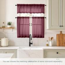 Burgundy Small Sheer Curtains 2 Panels Set, Kitchen Curtains 36 Inch Length, Elegant Light Filtering Short Window Drapes For Living Room Bedroom, Dual Rod Pocket Design, 2x42Wx36L Inches,42inchWx36inchL(Packof2),Burgundy - 酒紅色 - 查看 3