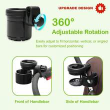 1个二合一旋转杯架，安全座椅杯架，电动自行车水壶双杯架，婴儿推车杯架 - 黑色 - 查看 6