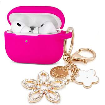 1pc Minimalist Silicone Dusty Pink Shockproof Earphone Case + Rhinestone Clover Charm Bluetooth Earphone Case Compatible With Apple 1st/2nd/3rd/Pro/Pro 2nd Generation, Creative Design For New Pro 3