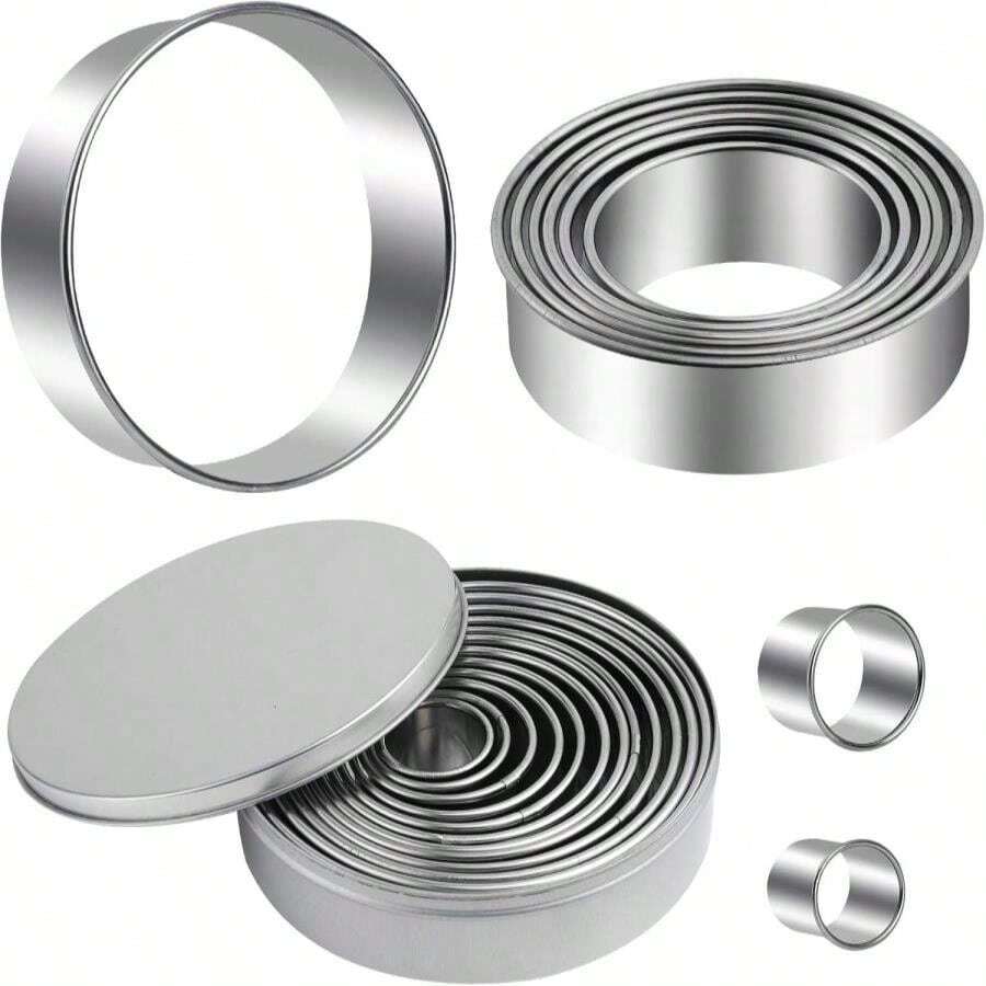 Round Cookie Cutters Set 12 Pieces Bistcuit Cookie Cutters Circle Pastry Cutters Round Donut Ring Molds For Baking For Pastries Doughs Doughnuts - trắng - Xem 1
