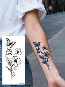 CAT QUEEN ART Półtrwała naklejka tatuażowa z naturalnymi składnikami roślinnymi, tatuaż soku, różany motyl, wzór trawy, tymczasowy fałszywy tatuaż odpowiedni na ramię, szyję, obojczyk, nadgarstek, kostkę, zrób to sam, codzienna impreza, prezent świąteczny, dekoracja ciała na 1-2 tygodnie, nieblaknąca, nieodblaskowa, wodoodporna, realistyczna naklejka tatuażowa