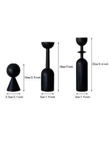 1pc/3pcs Single Head Wooden Candle Holder, Suitable For Desktop Decoration (Candles Not Included) - Black - View 5