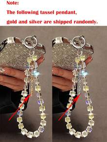 奢华水晶串珠手链、腕带、手机壳挂件、钥匙扣、包包吊坠，随机金色或银色流苏吊坠 - 彩色 - 查看 8