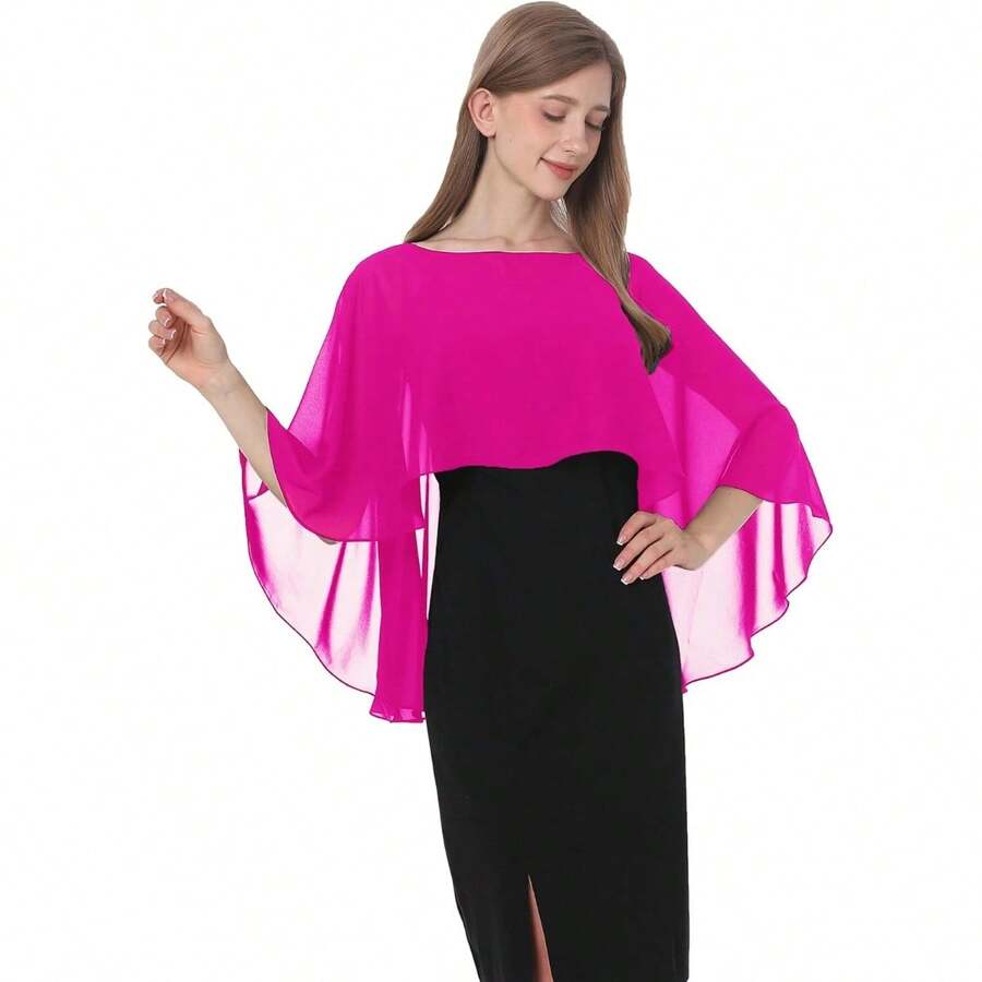 Capelet Shawls And Wraps For Evening Dresses Soft Chiffon Cape Wedding Cover Up - Rose - View 1