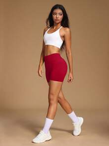 VVX Workout Shorts For Women Scrunch V Back High Waisted Tummy Control Yoga, Seamless Slim Workout Gym Casual Solid Color Soft Biker Shorts For Gym Sports Daily Wear All Seasons - Red - View 5
