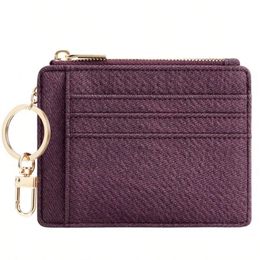 Sodsay Card Case Slim Front Pocket Wallet For Women Credit Card Holder With Keychain - 牛仔棕色 - 查看 1